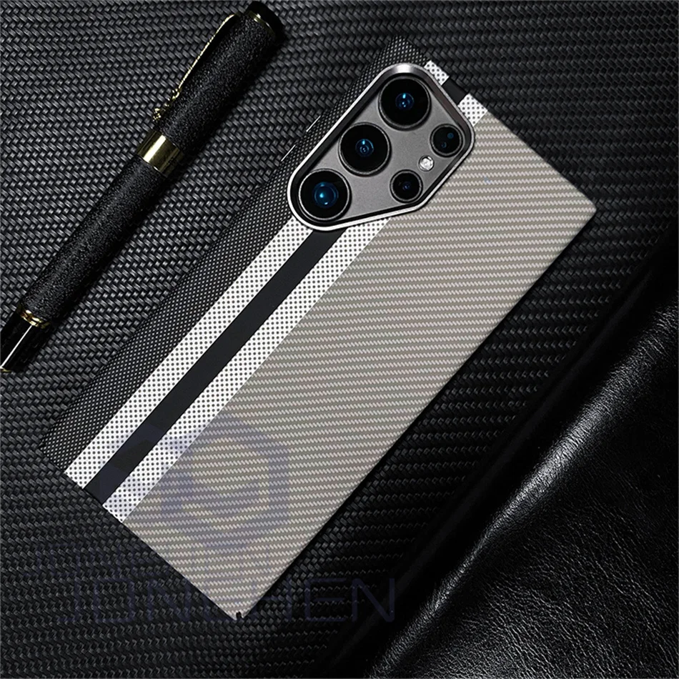 Color: Blue, Material: tpu - Carbon Fibre 3D Relief For MagSafe Case For Samsung Galaxy S24 Ultra S23 Plus Wireless Charge Hard PC Shockproof Magnetic Cover