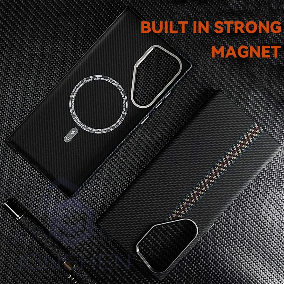 Color: Blue, Material: tpu - Carbon Fibre 3D Relief For MagSafe Case For Samsung Galaxy S24 Ultra S23 Plus Wireless Charge Hard PC Shockproof Magnetic Cover