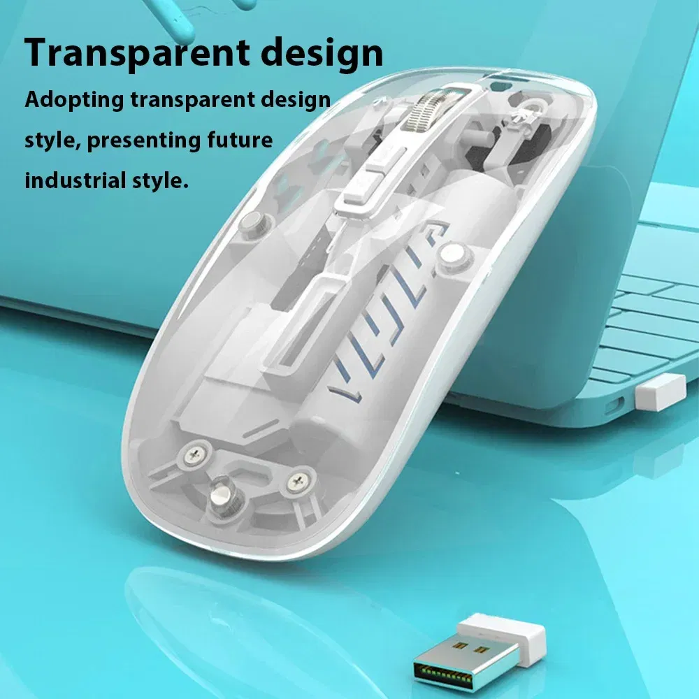 Transparent Dual Mode Wireless Mouse 2.4G Bluetooth Rechargeable Mouse Silence Ergonomic Mouse For iPad Laptop Tablet Phone PC