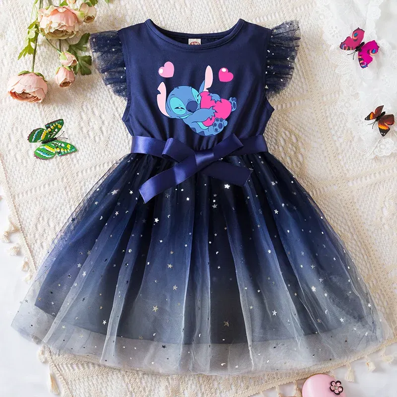 Color: Red, Kid Size: 4T - Lilo Stitch Girls Sequin Tutu Dress with Bow Flutter Sleeves Summer Princess Party Outfit for Toddler Kids 2-6 Years