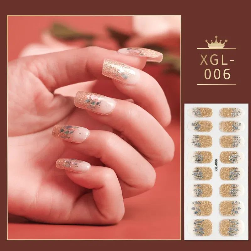 Color: purple color - 1 Sheet Glitter Nail Stickers Nail Art Polish Stickers Nail Tips Nail File Adhesive Wraps Manicure Decal Strips Drop Shipping