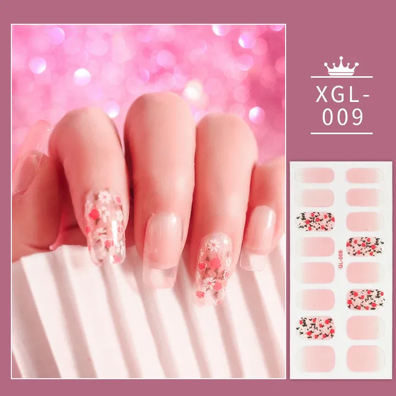 Color: purple color - 1 Sheet Glitter Nail Stickers Nail Art Polish Stickers Nail Tips Nail File Adhesive Wraps Manicure Decal Strips Drop Shipping