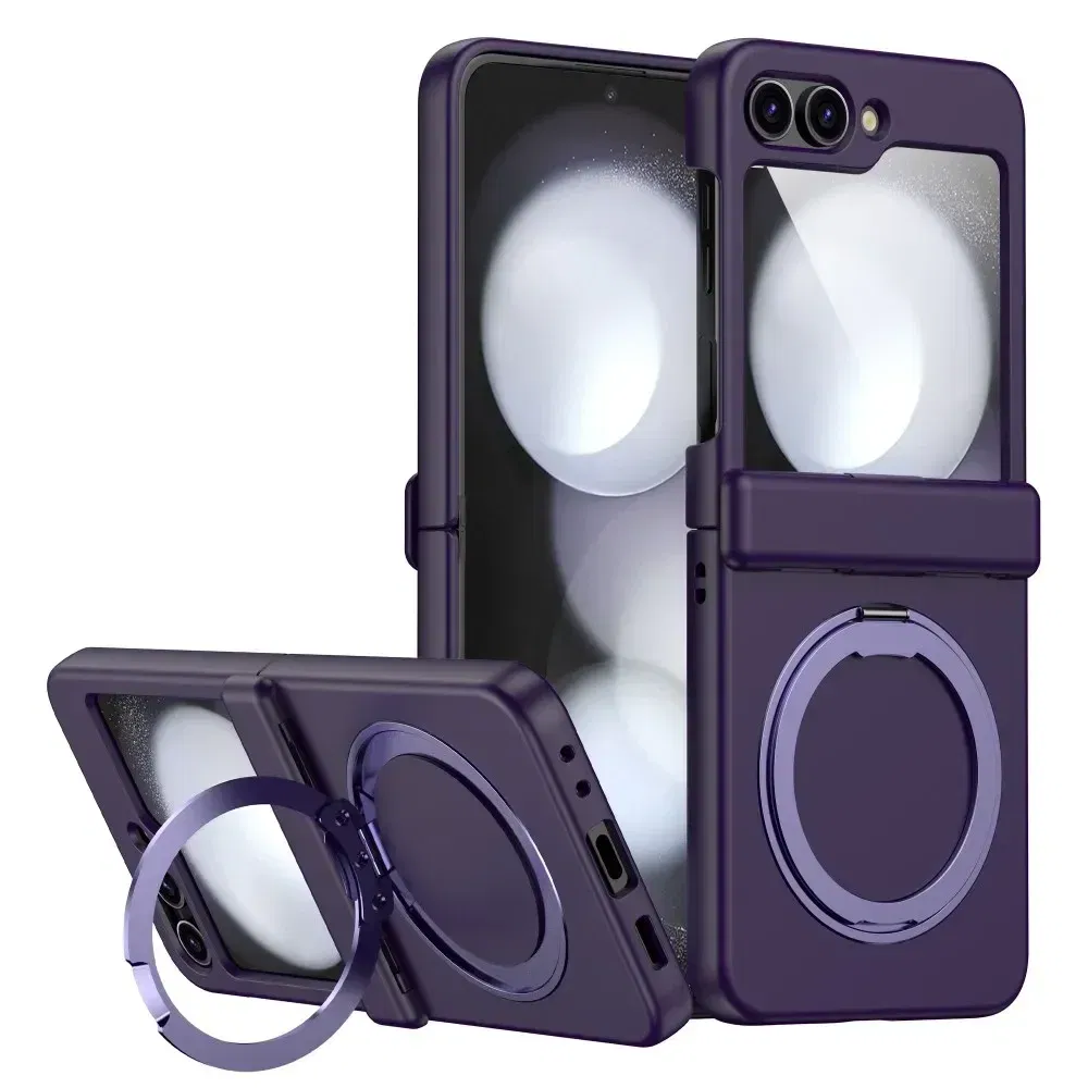 Color: PURPLE, Material: ABS - For Samsung Galaxy Z Flip 3 5 4 6 Magsafe Case Wireless Charging Hinge All-inclusive Flip Shockproof Hard Magnetic Holder Cover