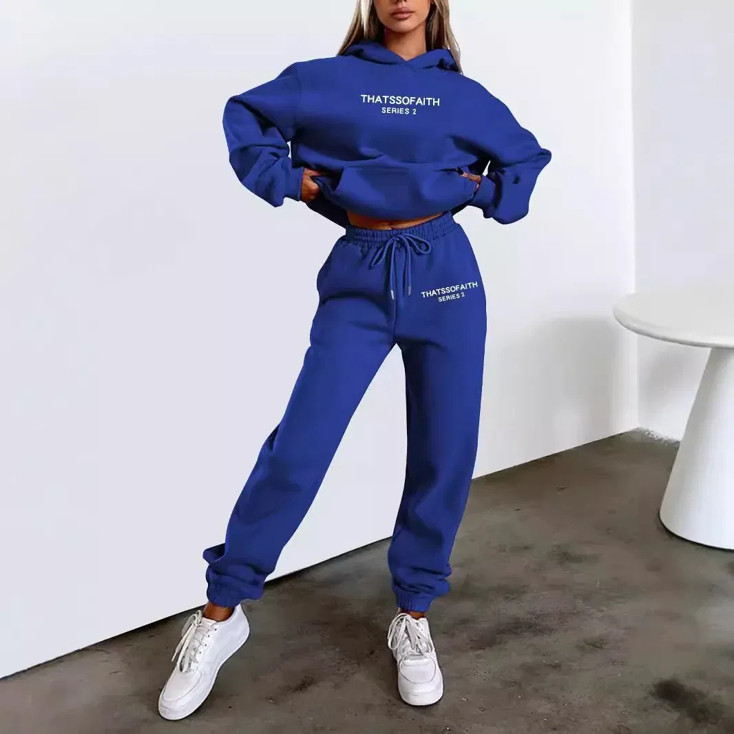 Color: Blue, Size: S, Ships From: CHINA - 2025 Autumn Winter Women's Sets 2pcs Hoodies Pants Suit Sports Outfits  Letter Print Aesthetic Clothes Ladies Tracksuit