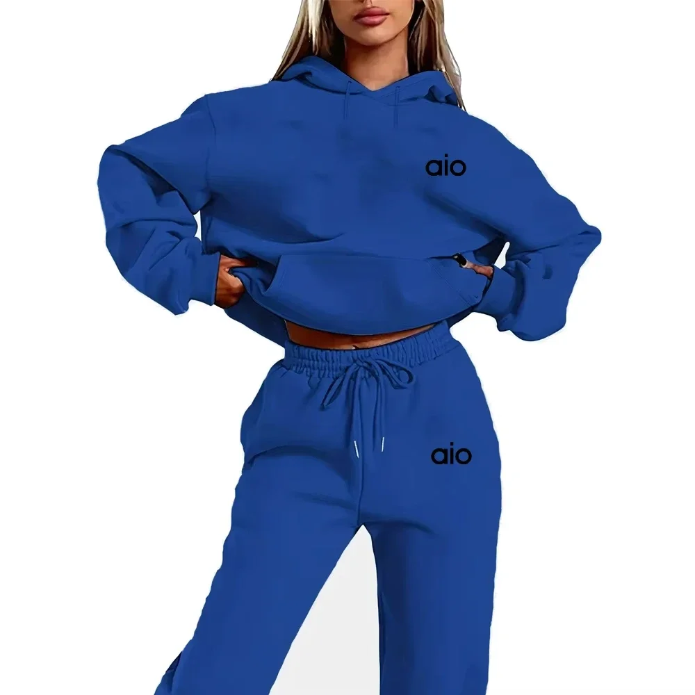 Color: Blue, Size: S, Ships From: CHINA - 2025 Autumn Winter Women's Sets 2pcs Hoodies Pants Suit Sports Outfits  Letter Print Aesthetic Clothes Ladies Tracksuit