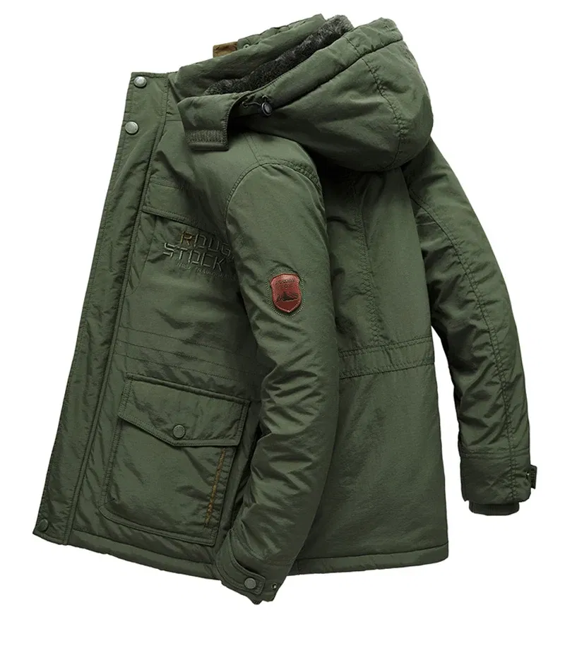 Color: army green, Size: 5XL - TELLHIGH 2024 Winter Parka Men Jacket Mens Plus Velvet Men Hooded Windbreaker Coats Men Casual Warm Jackets Coat Detachable Hat