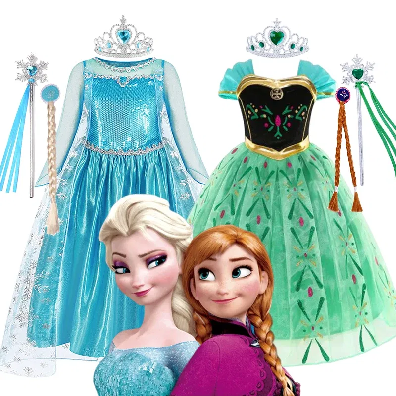 Kid Size: 2T, Color: Pink - Disney Kids Cosplay Elsa Anna Princess Dress Girls Mesh Ball Gown Halloween Carnival Birthday Clothes Snow Queen Frozen Costume