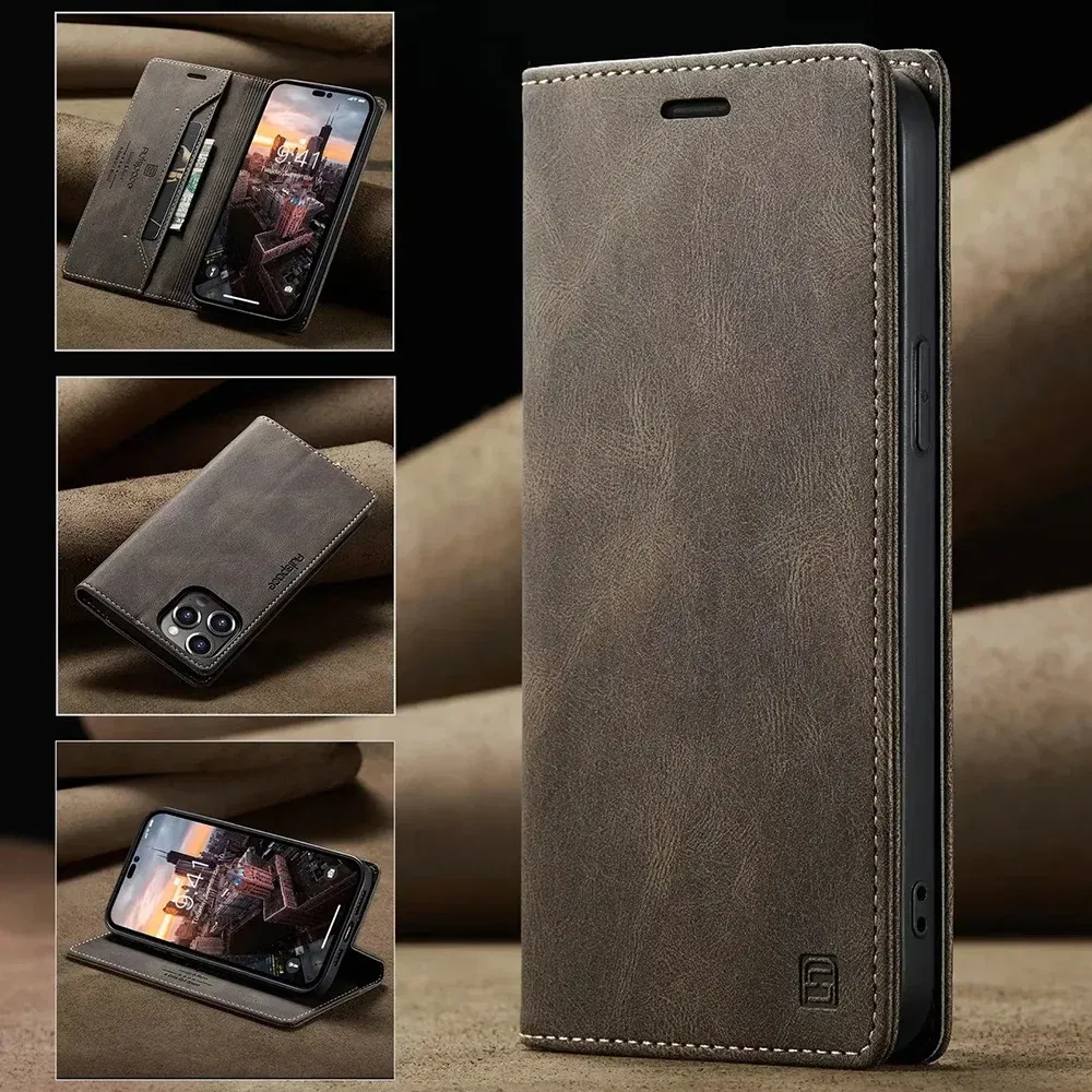 Color: Coffee, Material: PC - Leather Cases for IPhone 16 15 14 13 12 11 Pro Max XR XS Max 8 7 6s Plus SE 2022 2020 Wallet Folio Flip Cover Rfid Blocking