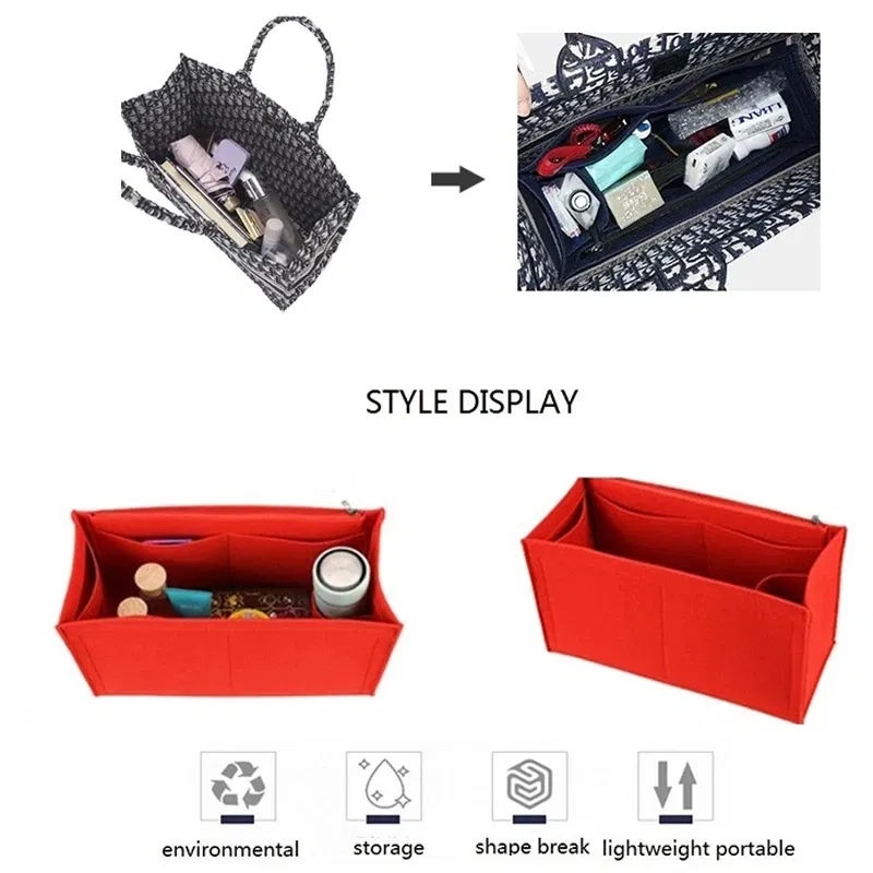 Color: Red, Size: M - Felt Cloth Insert Bag Fits BOOK TOTE Makeup Handbag Organizer Travel Inner Purse Cosmetic Bag Mommy Bag Fit ONTHEGO Tote