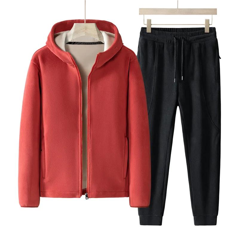 Color: Blue, Size: 7XL - Plus Size 7xl 8xl Men's 2pcs Tracksuit Sets Winter Warm Polar Fleece Liner Jacket+pants Set Men Casual Thick Sportswear Clothes