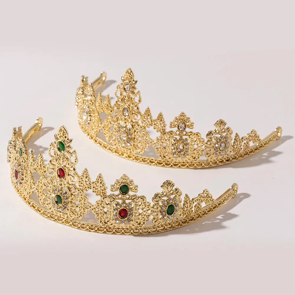 Metal color: Silver Plated - LUIZADA European Princess Queen Round Headdress Moroccan Bride Crystal Crown King Bride Headdress Wedding Hair Accessories