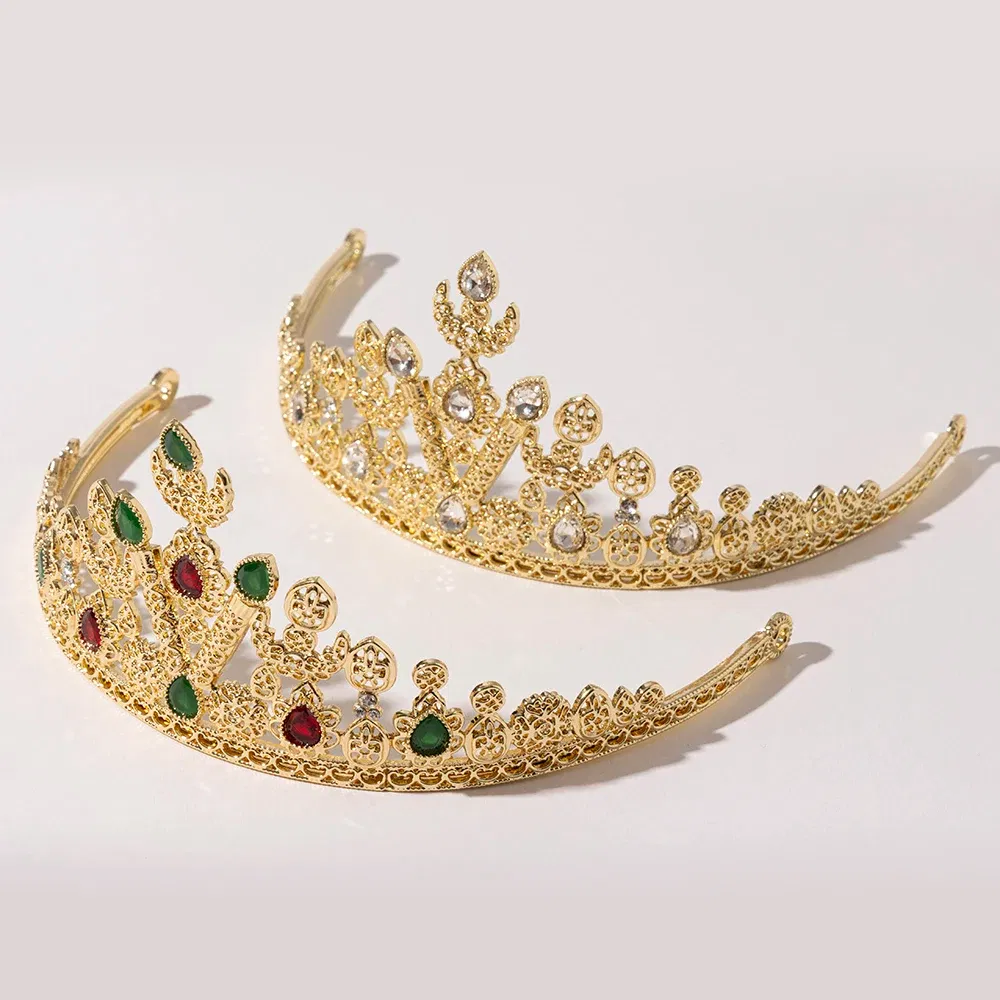 Metal color: Silver Plated - LUIZADA European Princess Queen Round Headdress Moroccan Bride Crystal Crown King Bride Headdress Wedding Hair Accessories