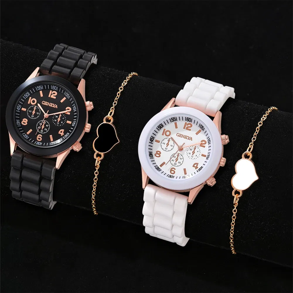 Color: Multicolor - 2PCS Set Couple Fashion Casual Leather Watches Ladies Simple Dial Quartz Wristwatches Dress Clock Montre Femme