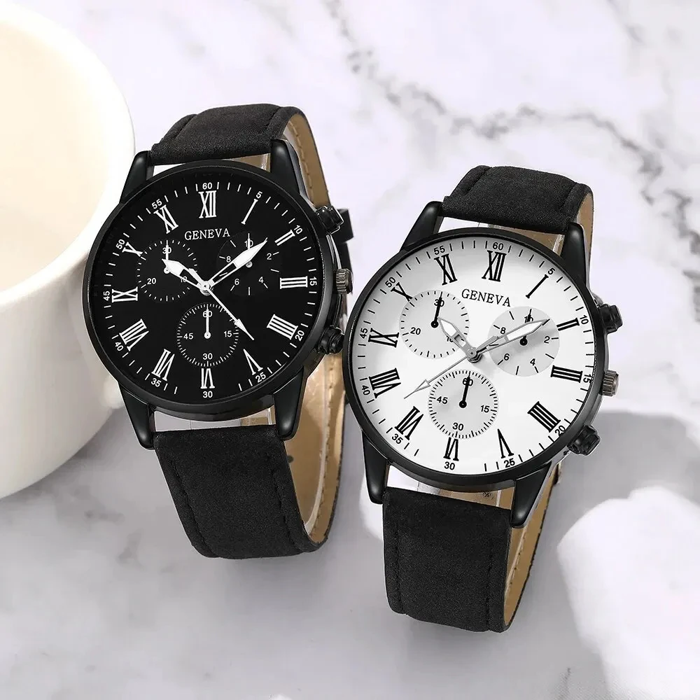 Color: Multicolor - 2PCS Set Couple Fashion Casual Leather Watches Ladies Simple Dial Quartz Wristwatches Dress Clock Montre Femme