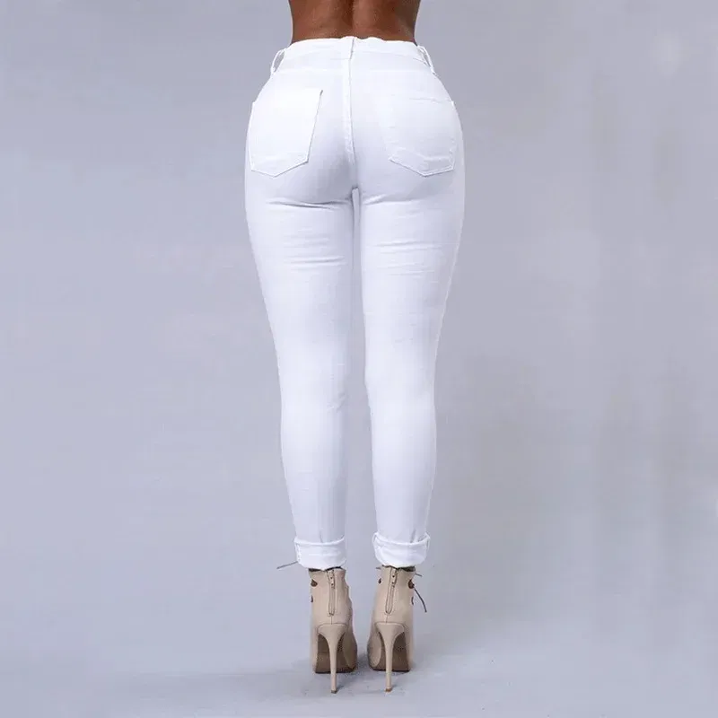 Color: black, Size: L - Women's Ripped Tight Sexy Large Size Skinny Pants Jeans for Women