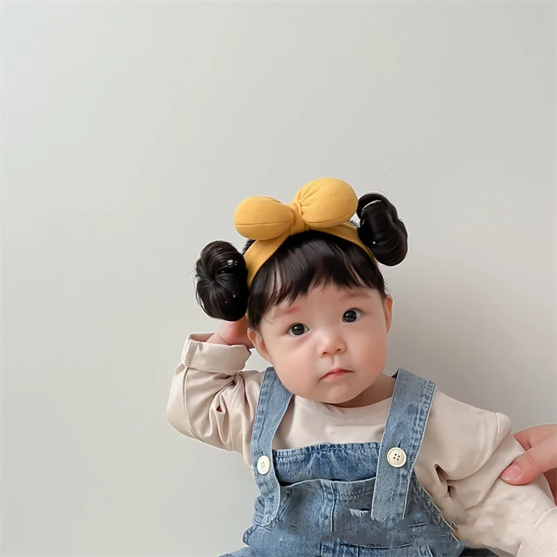 Color: light green - New Year Hair Accessories Cute Bow Baby Girl Wig Hat Hairpiece Christmas Newborn Children Kids Girls Cosplay Headbands Headwear