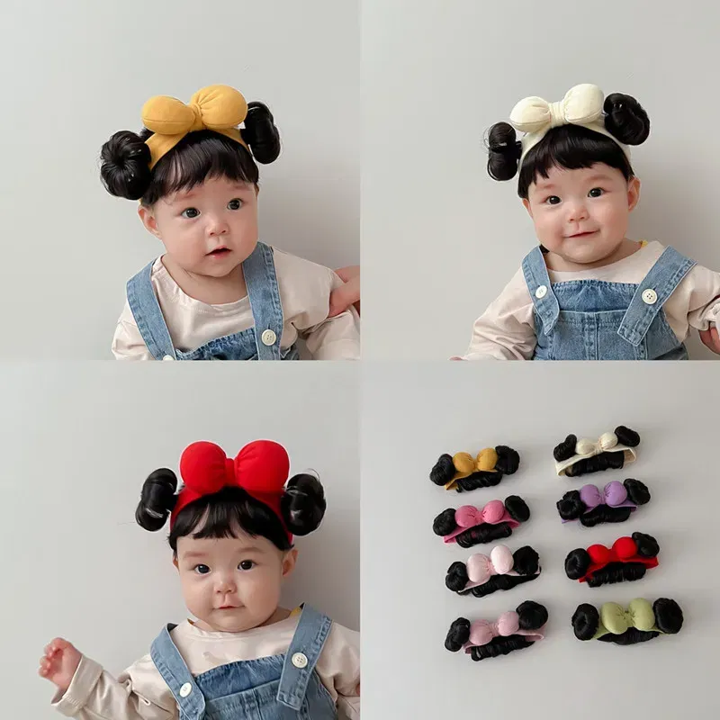 Color: light green - New Year Hair Accessories Cute Bow Baby Girl Wig Hat Hairpiece Christmas Newborn Children Kids Girls Cosplay Headbands Headwear