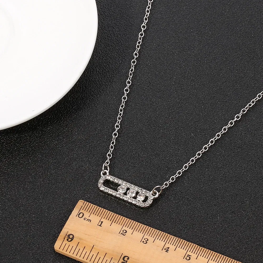 Metal Color: Steel color, Ships From: CHINA - Shiny Rhinestone Geometry Fashion Pendant Necklace Women Sweet Iced Out Clavicle Temperament Bling For Female Party Charm Gifts