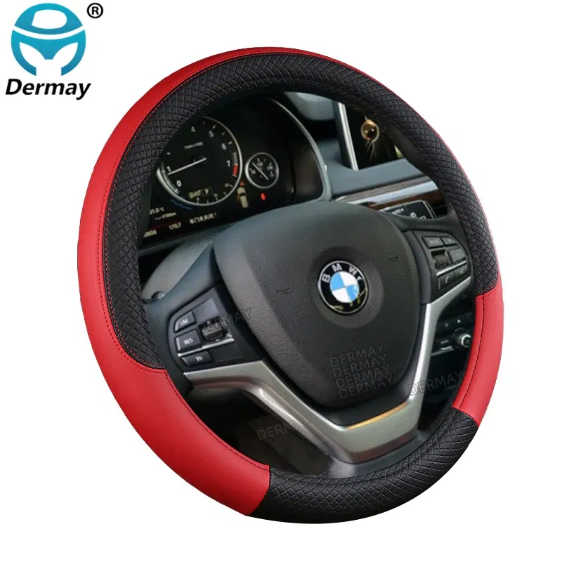 Color Name: WHITE - 9 Color Sport Auto Steering Wheel Covers Anti-Slip Leather Car Steering-wheel Cover Car-styling Anti-catch Holder Protor