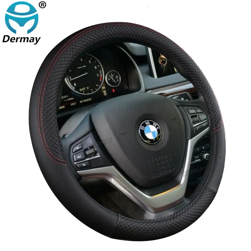 Color Name: WHITE - 9 Color Sport Auto Steering Wheel Covers Anti-Slip Leather Car Steering-wheel Cover Car-styling Anti-catch Holder Protor