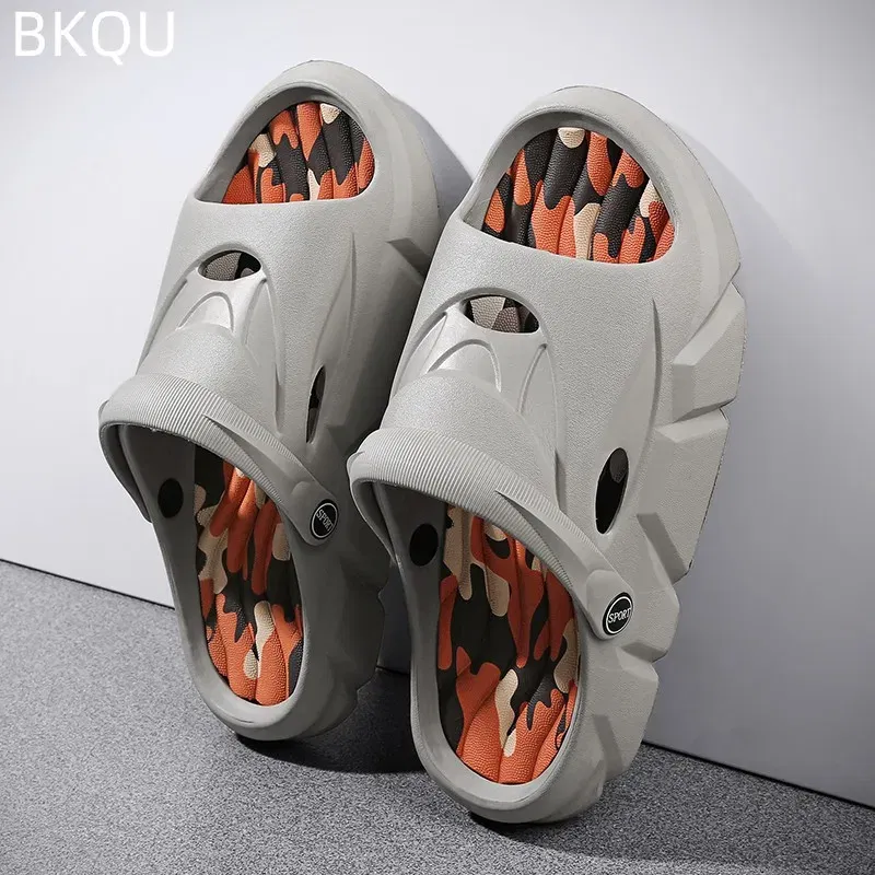 Color: Black, Shoe Size: 39 - Men's Beach Slippers Round Toe Lightweight Flat Bottom Waterproof Comfortable Trend Versatile Breathable Non-slip Large Size