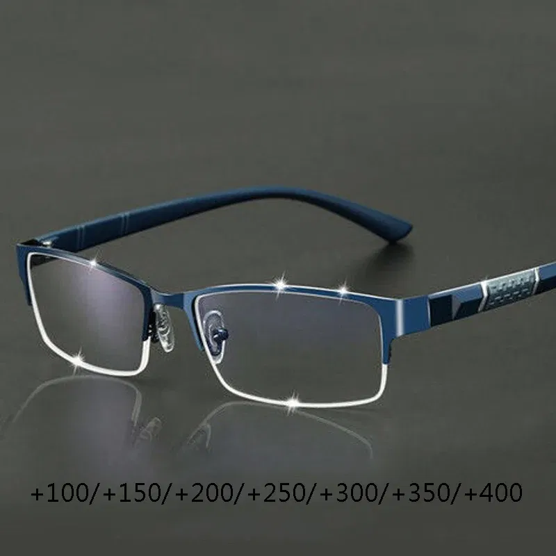 Frame Color: Pinkish Grey, Eye Prescription: +250 - Metal Anti-blue Light Reading Glasses Farsighted Eyeglasses Men Business Eyewear Diopter 0 +1.0 +1.5 +2.0 +2.5 +3.0 +3.5 +4.0