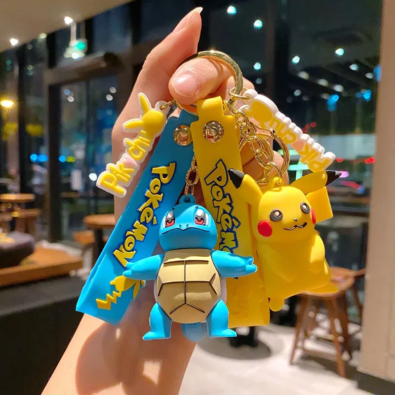 Color: Black, Size: 12cm - Pokemon Keychain Batch Pendant Pokemon Keyring Cute Pikachu Doll Bag Car Pendant for Birthday Kids Gift Toys Charm Bulk Gourd