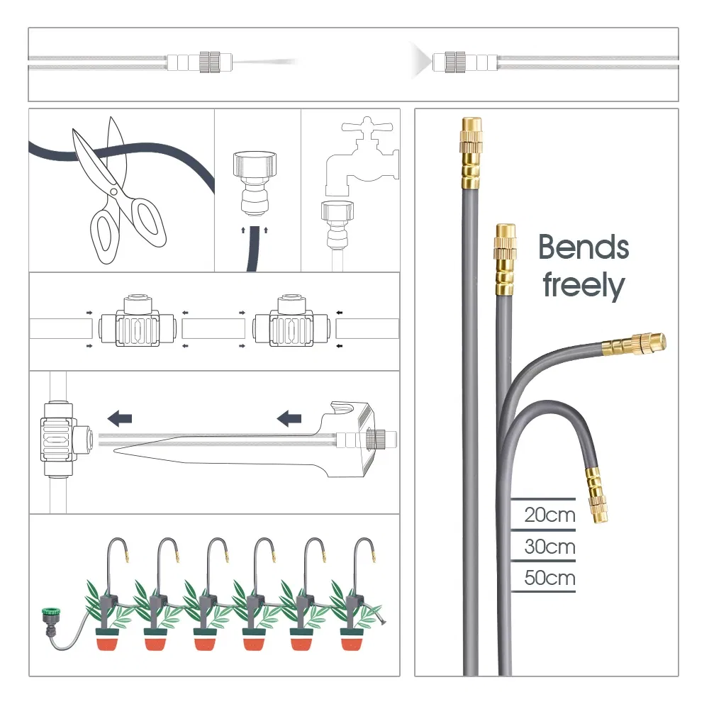 Color: WHITE - 20-50CM New Adjustable Brass Spray Sprinklers Nozzle Extension 360?° Misting Systems Garden Lawn Watering Irrigation Quick Push