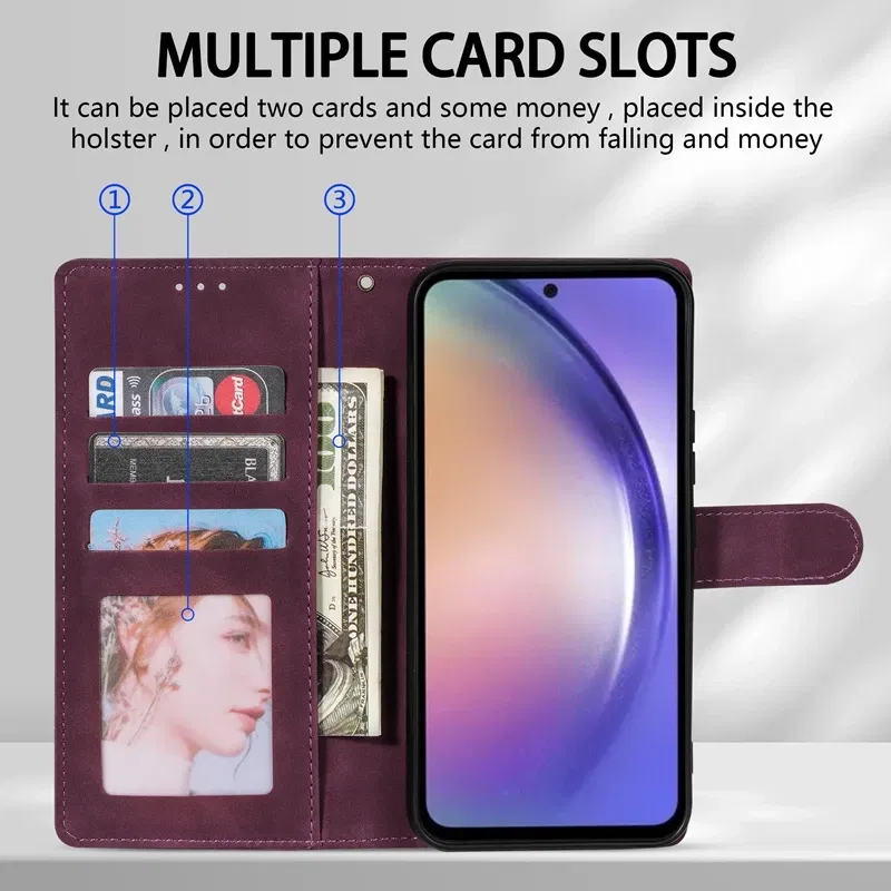 Color: Blue, Bundle: Case & Strap, Material: PC - Wallet Card Slot Holder Magnetic Flip Leather Case For Samsung Galaxy S23 Ultra S22 Plus S21 FE S20 A12 A13 A14 A34 A52 A53 A54