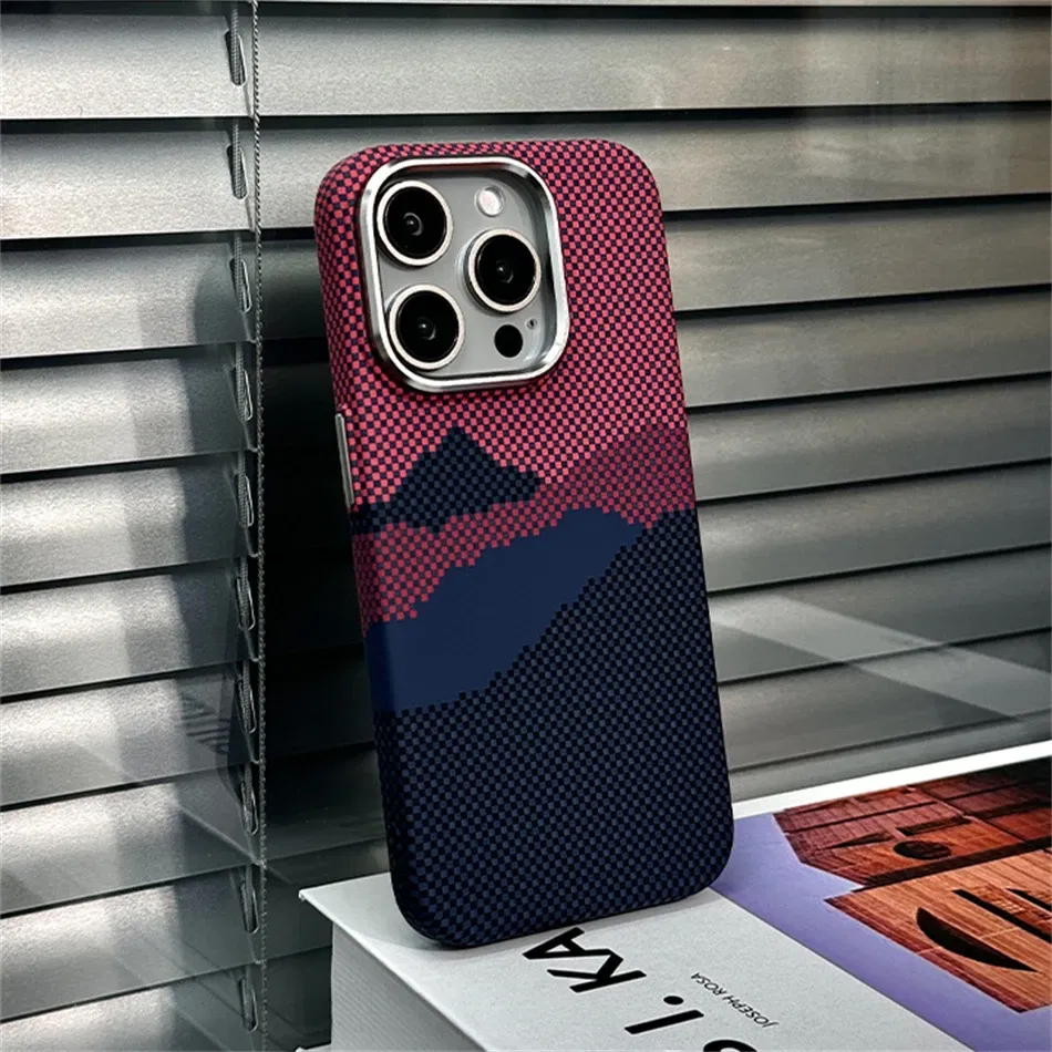 Color: SKY BLUE, Material: Silicon - Luxury Alloy Lens 3D Relief Peak Carbon Fibre Pattern Case For iPhone 13 14 15 16 Pro Max Slim Shockproof PC Cover For Magsafe