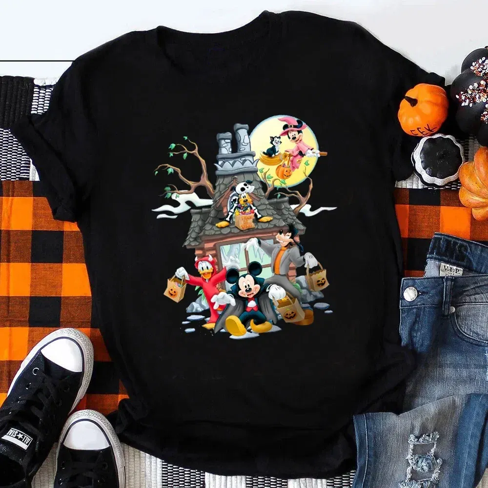Color: Gold, Kid Size: 4T - Funny Mickey Minnie Mummy Print Disney Children Cotton T Shirts Trick Treat Fashion Halloween Cute Kid Clothes Girls Streetwear