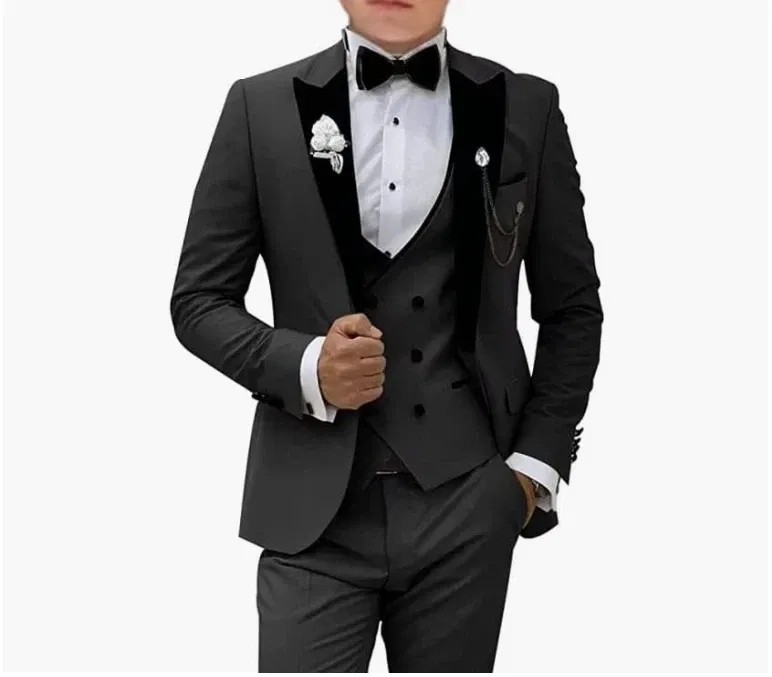 Color: Khaki, Size: L - Pink Prom Suit for Men 3 Piece Jacket Vest Pants Set Peaked Lapel Blazer Outfit Costume Birthday Party