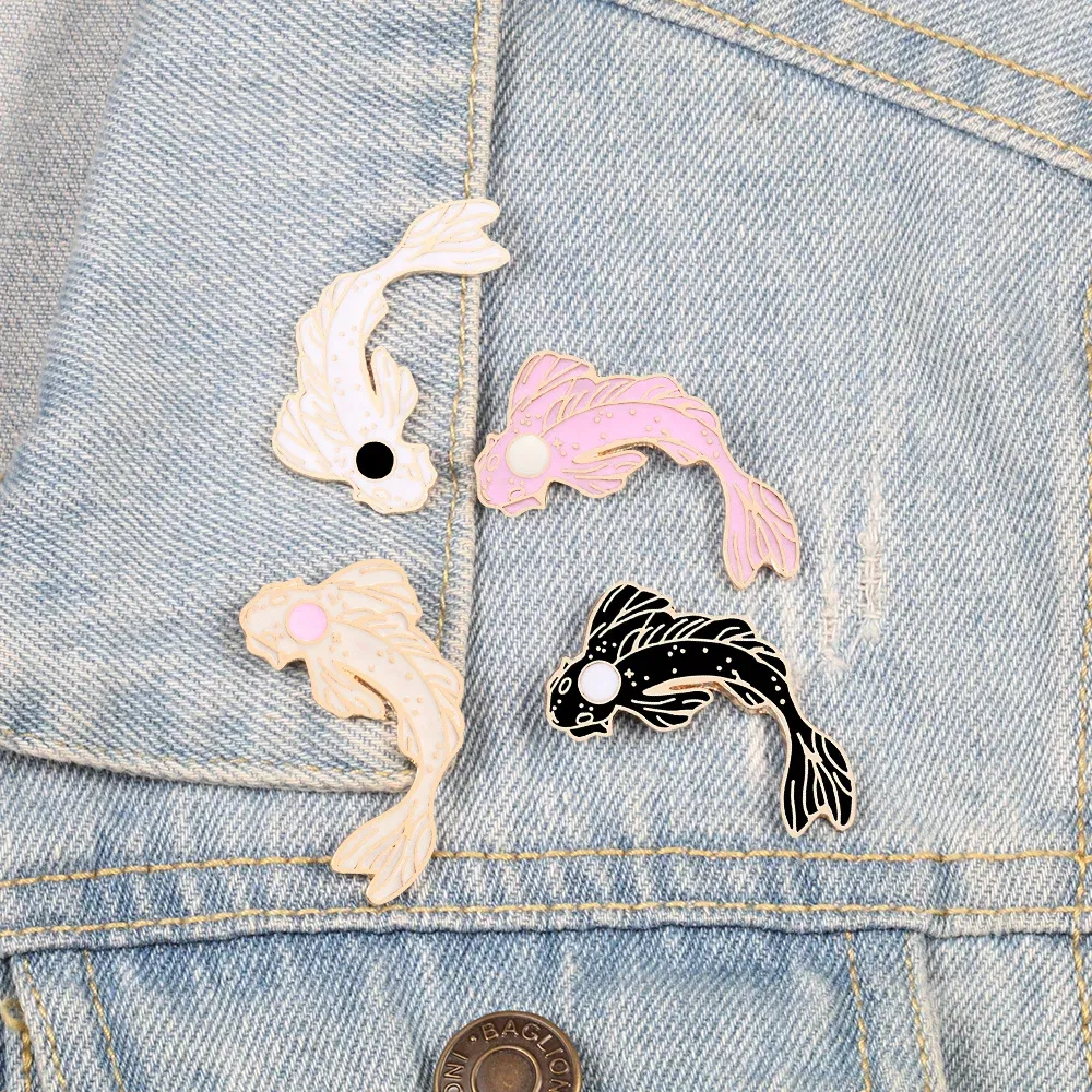 Metal color: Antique Copper Plated, Ships From: CHINA - Cartoon Fish Brooches Collection Fish Koi Flag Bag Clothes Decorative Jewelry Goldfish Shark Whale Brooch Lapel Enamel Pin Badge