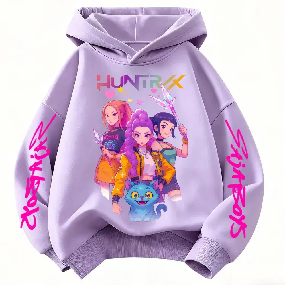 Color: black, Kid Size: 5 - Movie KPop Demon Hunters Rumi Mira Zoey Graphic Hoodie Men's Women Korean Fashion Trend Streetwear Unisex Casual Fleece Pullover