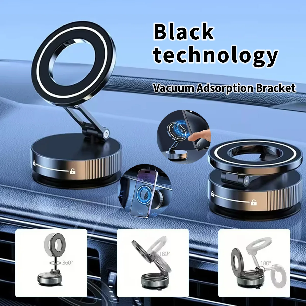 Color: Red - Car Phone Holder Strong Magnetic Car Phone Mount 360?° Foldable Vacuum Magnetic Phone Holder For GPS All Smartphones For Car Desk