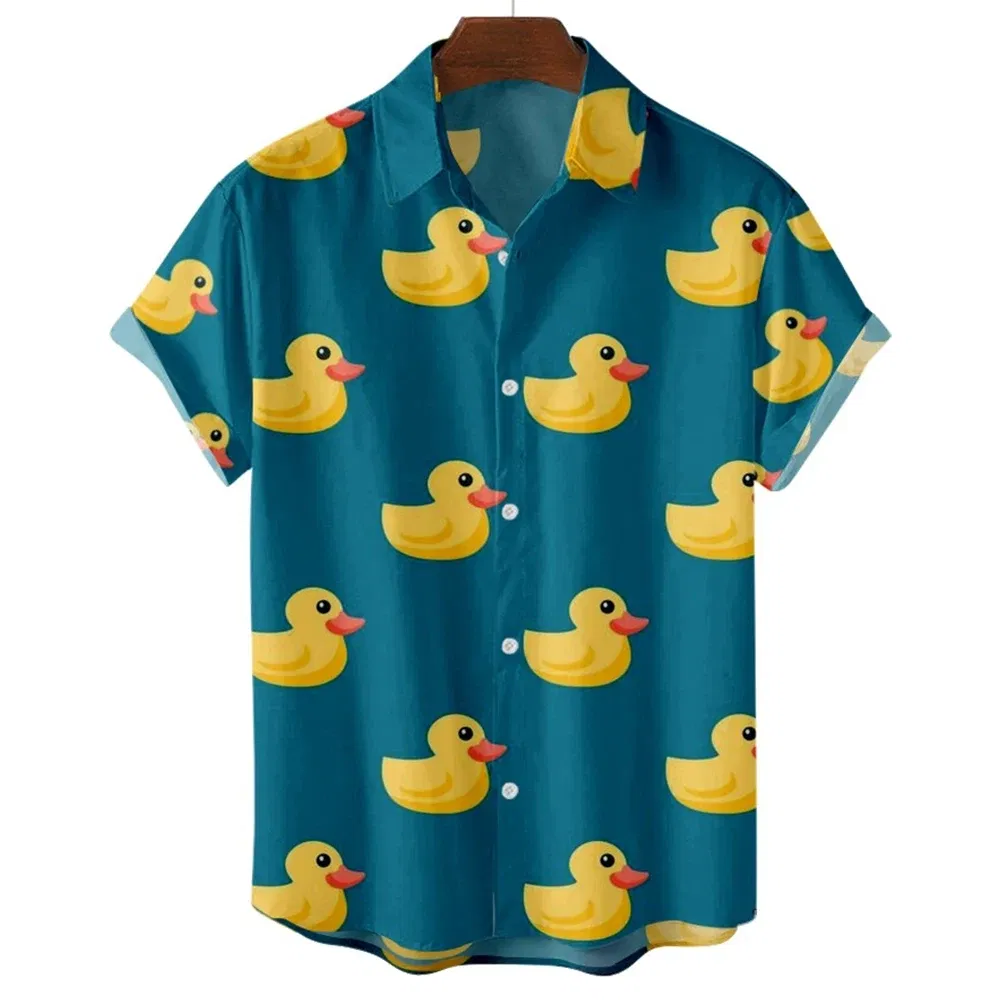 Color: Lavender, Size: S - Duck 3d Print Shirts Men Fashion Hawaiian Shirt Short Sleeve Casual Beach Shirts Boys Single-Breasted Blouse Men's Clothing