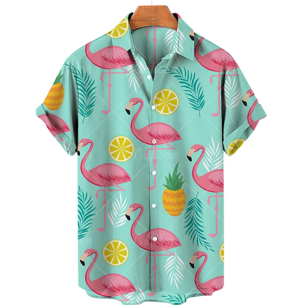 Color: Lavender, Size: S - Duck 3d Print Shirts Men Fashion Hawaiian Shirt Short Sleeve Casual Beach Shirts Boys Single-Breasted Blouse Men's Clothing