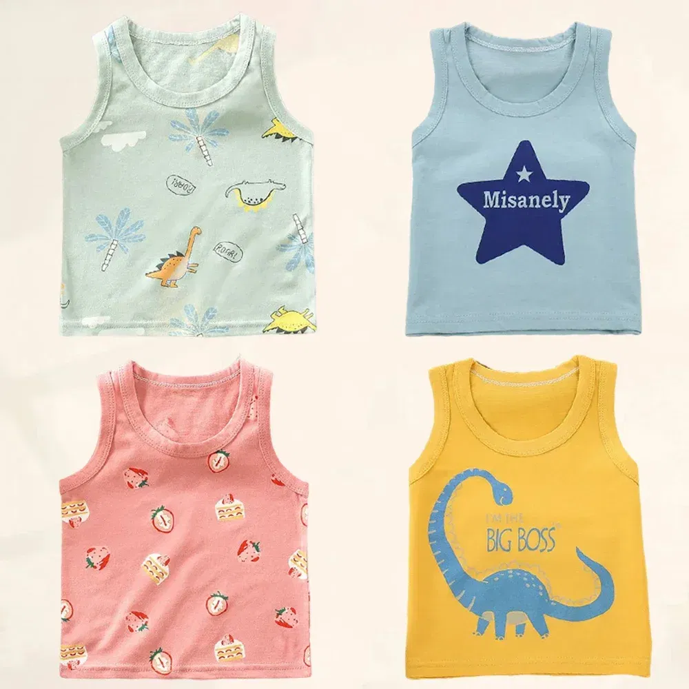 Color: Brown, Kid Size: 5 - Summer Kids Tops Clothes Tank Sleeveless Breathable Cotton Children T-shirt Vest Top Clothing Outfit Cartoon Boys Girls 0-7Years