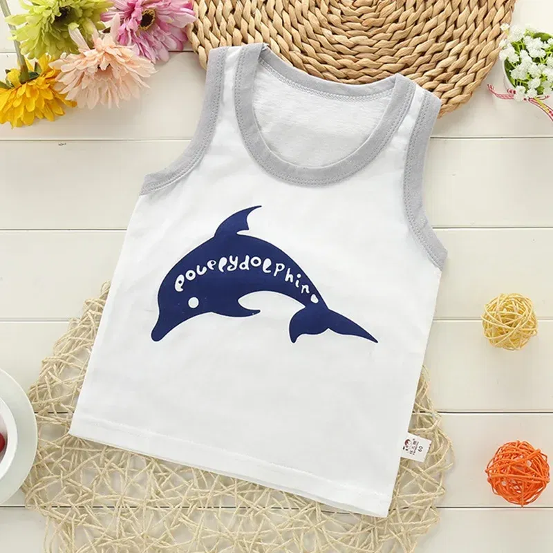 Color: Brown, Kid Size: 5 - Summer Kids Tops Clothes Tank Sleeveless Breathable Cotton Children T-shirt Vest Top Clothing Outfit Cartoon Boys Girls 0-7Years