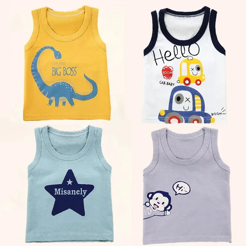 Color: Brown, Kid Size: 5 - Summer Kids Tops Clothes Tank Sleeveless Breathable Cotton Children T-shirt Vest Top Clothing Outfit Cartoon Boys Girls 0-7Years