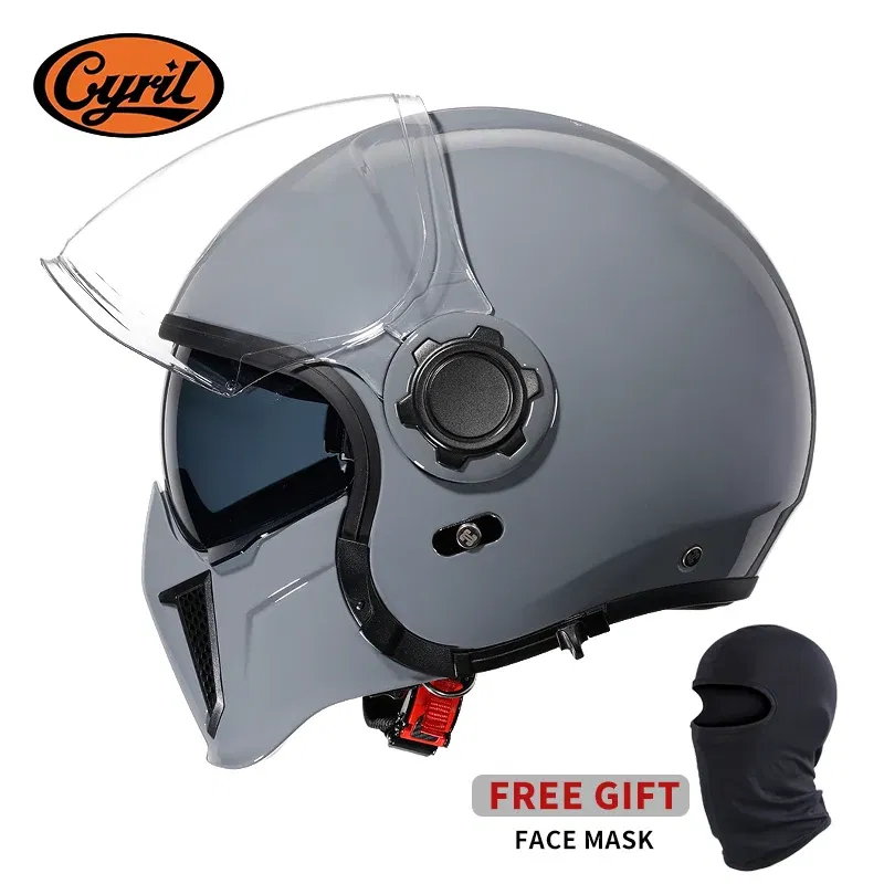 Color: Beige, Size: L - Modular Motorcycle Helmet Full Face Open Face Retro Helmets DOT ECE APPROVED CYRIL OP12A Capacete De Moto Masculino