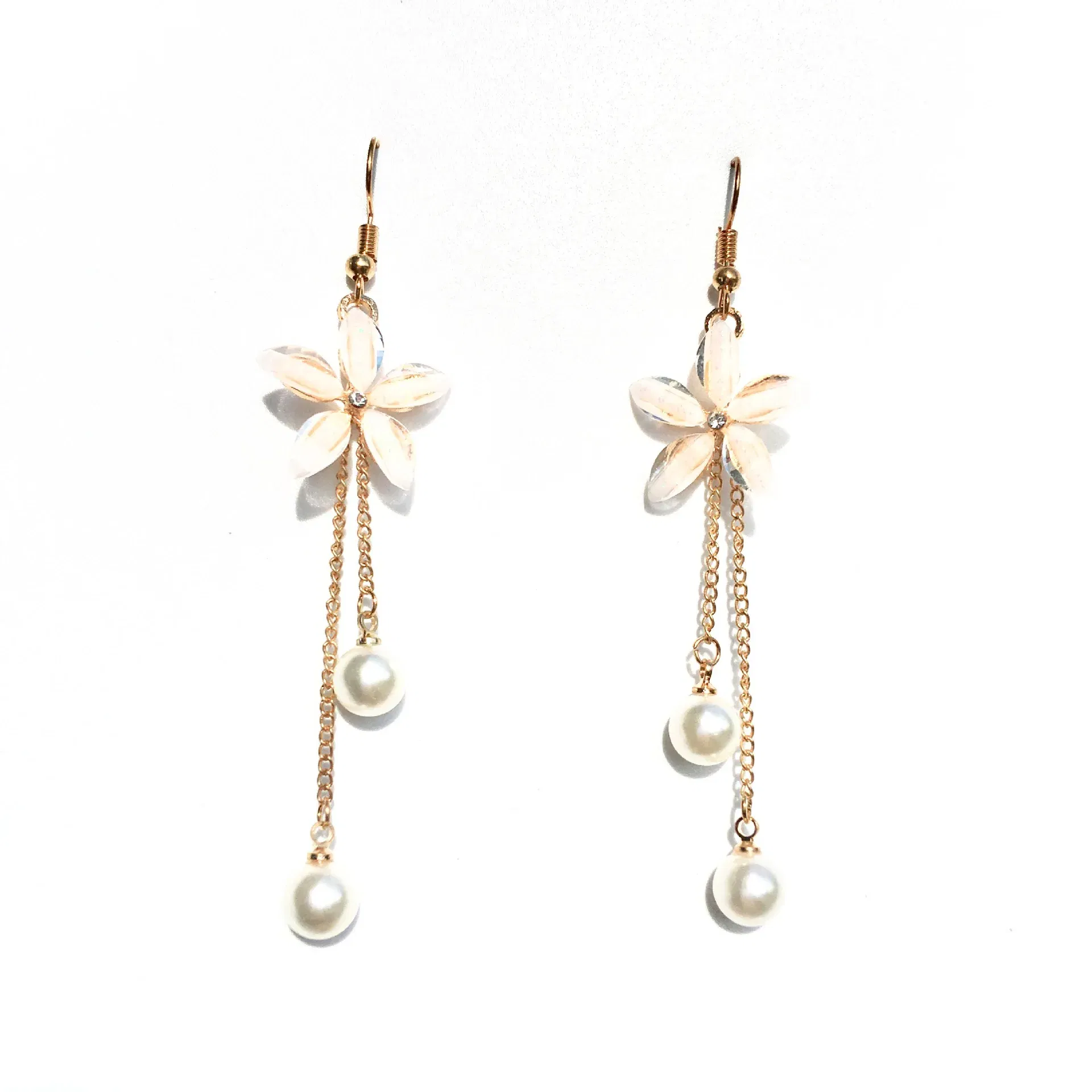 Metal Color: Gold-color - Flower Earrings 2019 Punk Fashion New Earrings Lady Wild Chain Pearl Crystal Flower Earrings Gift Wholesale Ladies Earrings