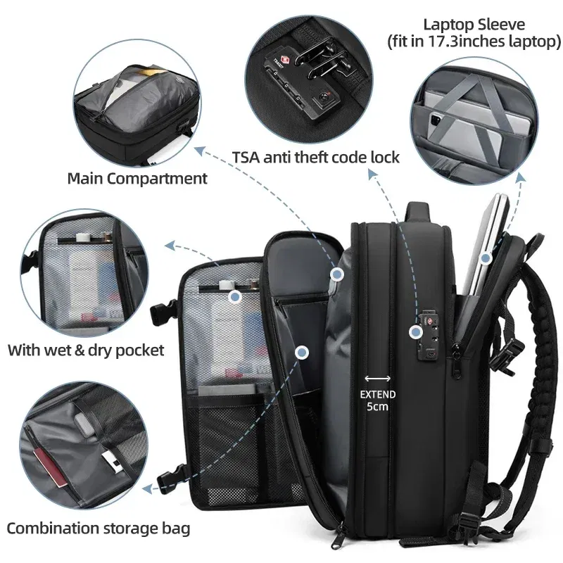 Color: Ivory - Men Travel Backpack vacuum compression Laptop Backpack 17 inch Extended Large Capacity school Backpack Hiking Business backpack