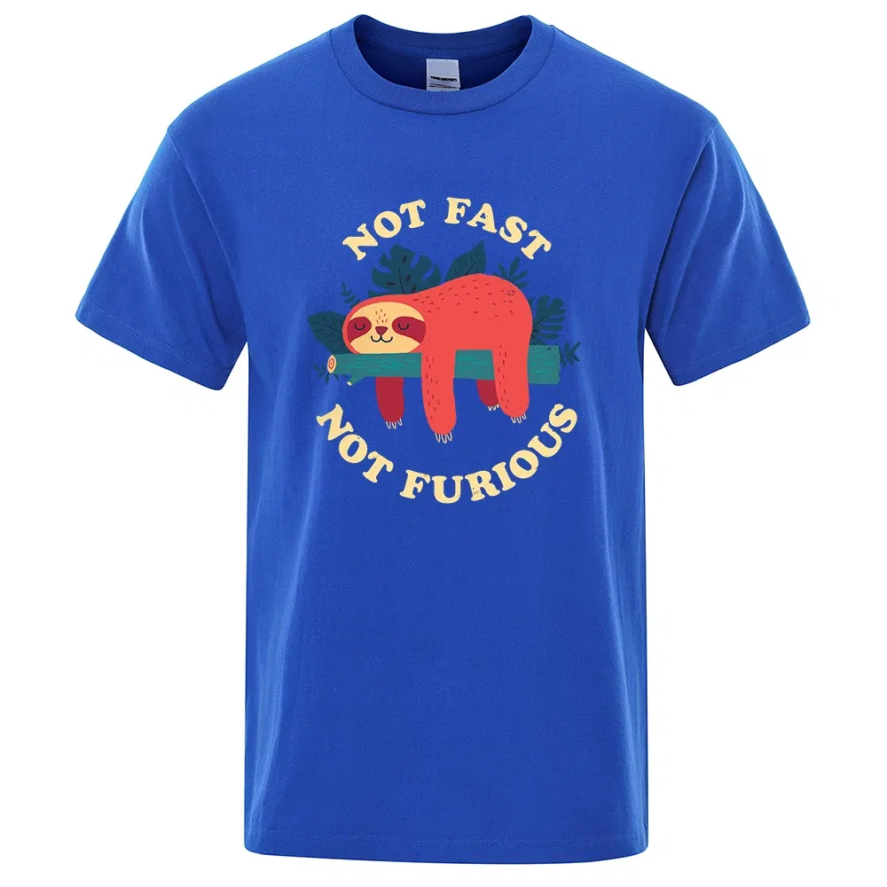 Color: Ivory, Size: M - Not Fast Not Furious Sloth Cute Print Men Tee Shirts Breathable Cotton Tops Street Fashion T-shirt Women Casual Summer T Shirts