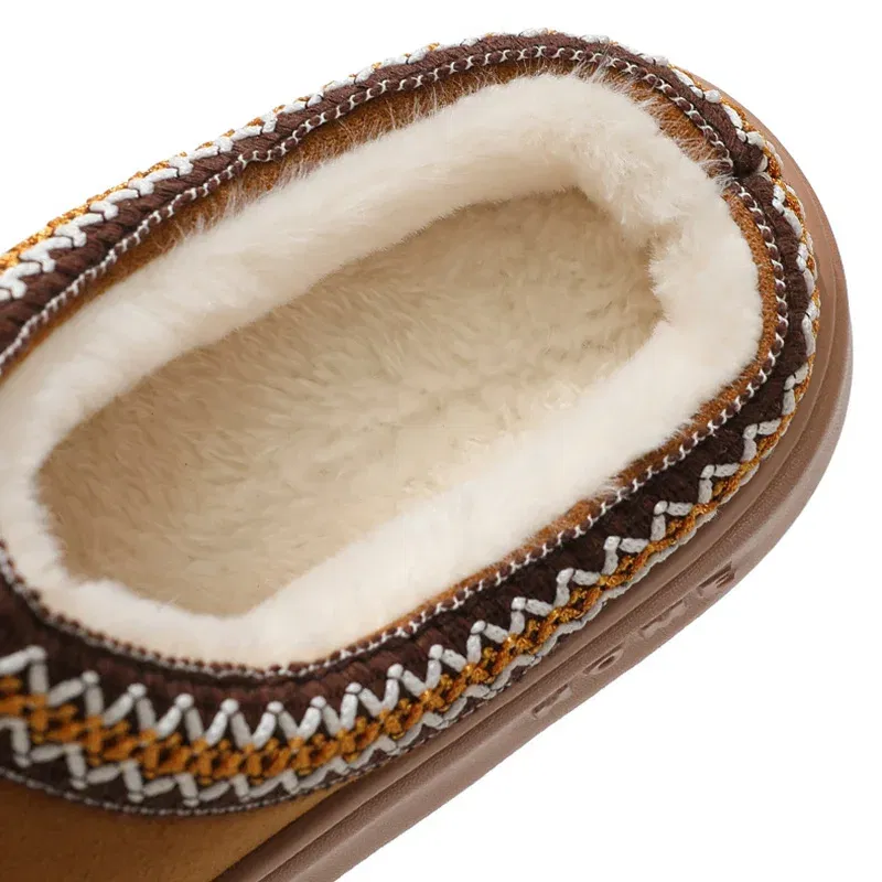 Color: GRAY, Shoe Size: 40-41 - Comfort Thick Bottom Cotton Slippers Women 2025 Winter Warm Thick Plush Non Slip Furry Clogs Shoes Embroidery Suede Snow Boots