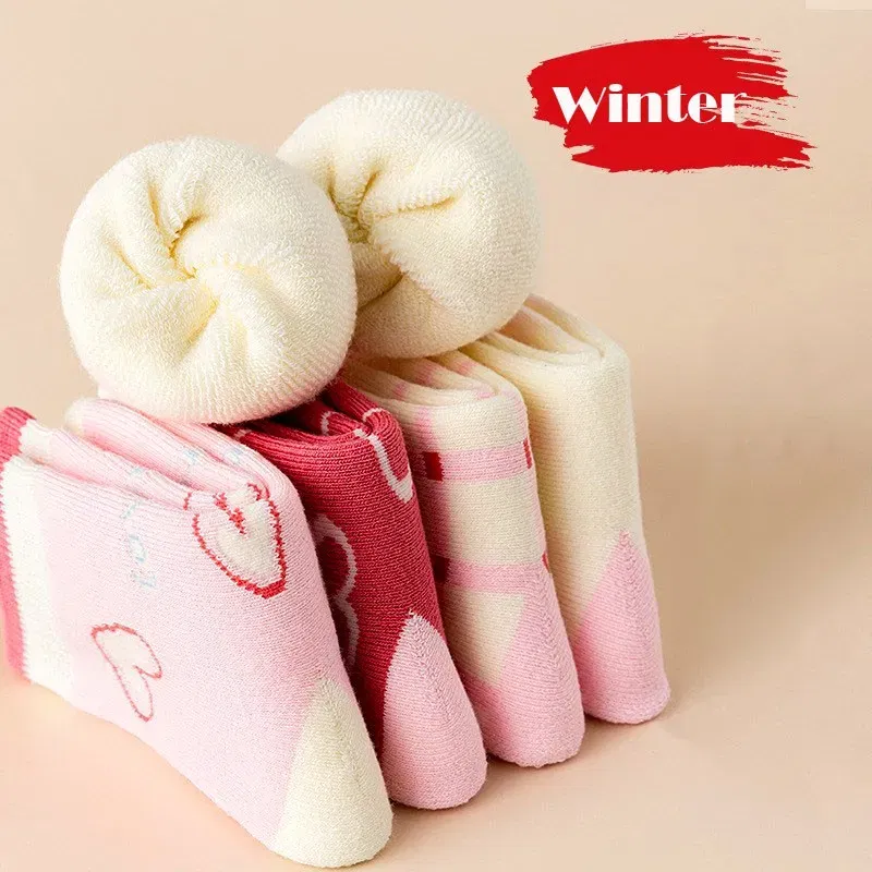 Color: SKY BLUE, Size: 7-9T - Girls Winter Socks 5 Pairs Baby Cute Color Princess Pink Thick Cotton Socks Children Warm Winter Socks