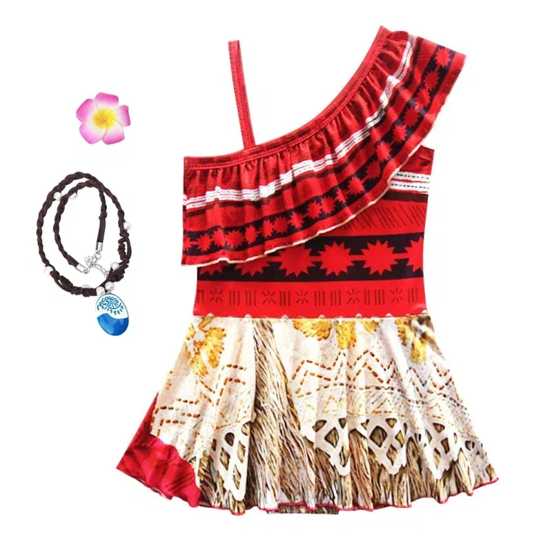 Color: Gold, Kid Size: 6M - Moana 2 Swimsuit Summer Holiday Beach Girls Two-piece Bikini Toddler Adventure Outfit Pool Party Vaiana Fancy Dress Up