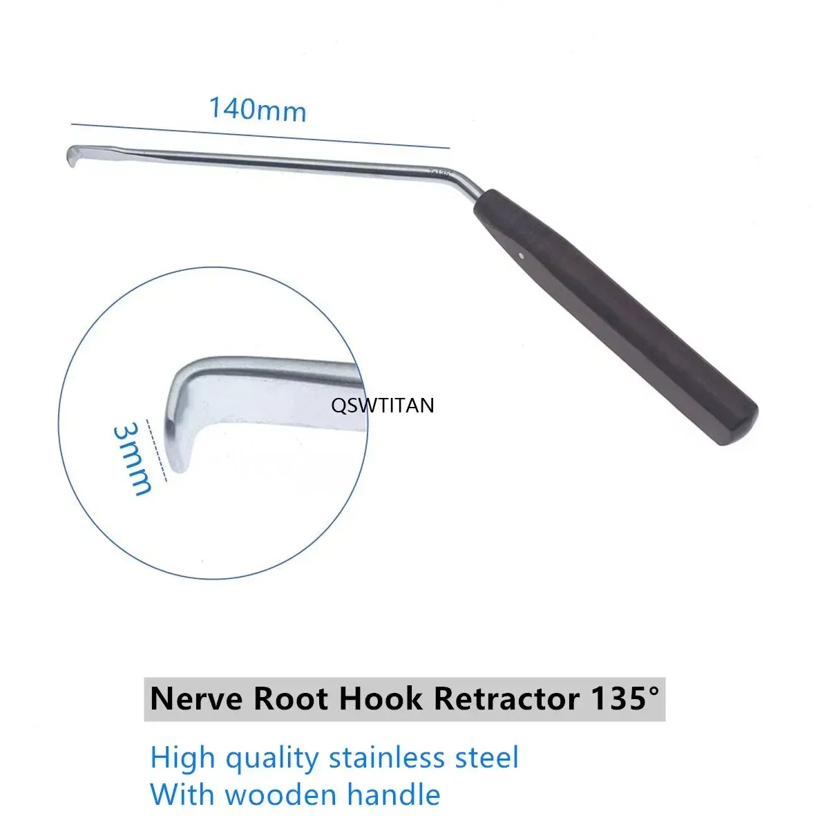 Color: WHITE - Nerve Root Hook Retractor with wooden handle brain Bone Retractor Stainless Steel nerve pull hook
