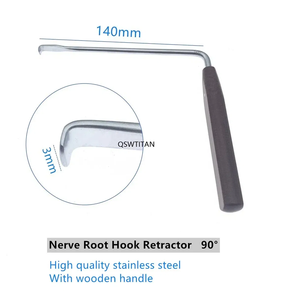 Color: WHITE - Nerve Root Hook Retractor with wooden handle brain Bone Retractor Stainless Steel nerve pull hook