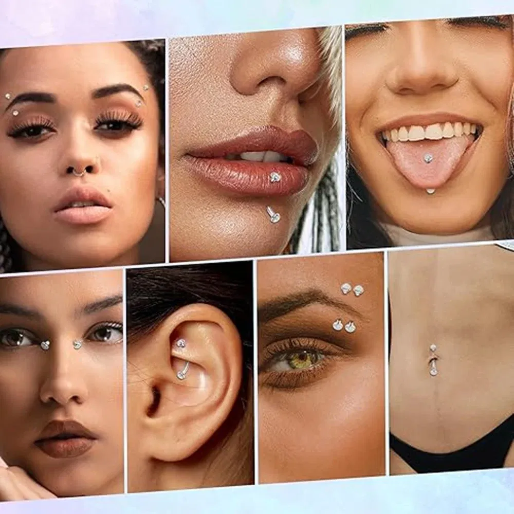 Metal color: ROSE GOLD COLOR, Main Stone Color: Red - 3/4/5mm Opal Steel Eyebrow Ring Internally Threaded 6mm -14mm Bar Curved Barbell Monroe Lip Stud Ear Tragus Piercing